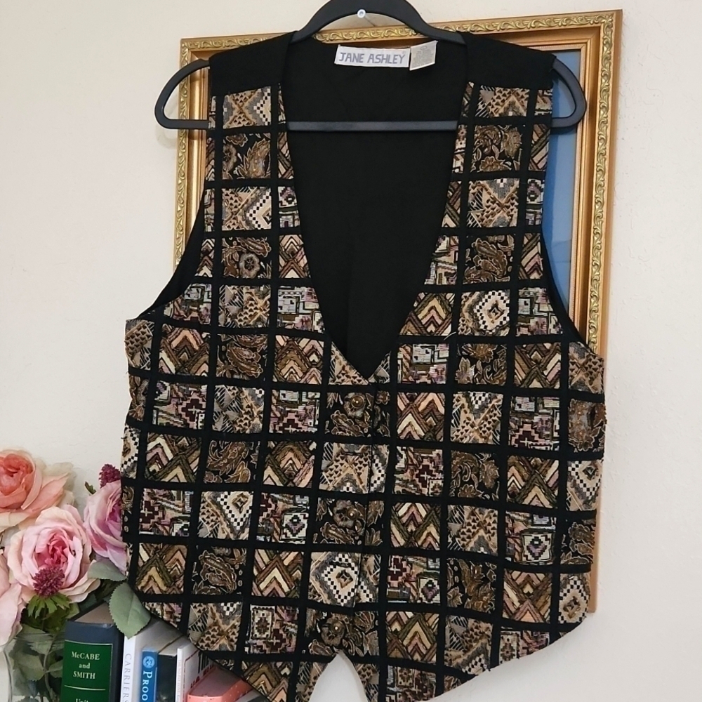 Vintage Beaded Vest Jane Ashley Size Large Retro Glam Maximalist Collegiate